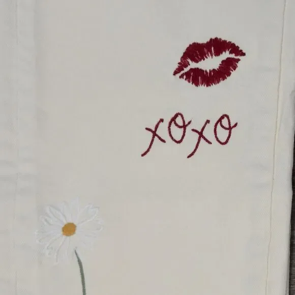 Driftwood Royce Straight Leg Jeans Love Notes Embroidered Hearts Roses Sz 29 - Picture 9 of 10